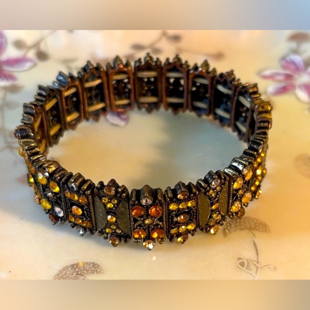 Unbranded Vintage Women’s Bronze Gold Tone Gem Elastic Bracelet 90s 1990s Vtg